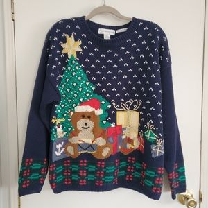 Vintage Paris Sport Club Sweater Women's L Blue Christmas Theme